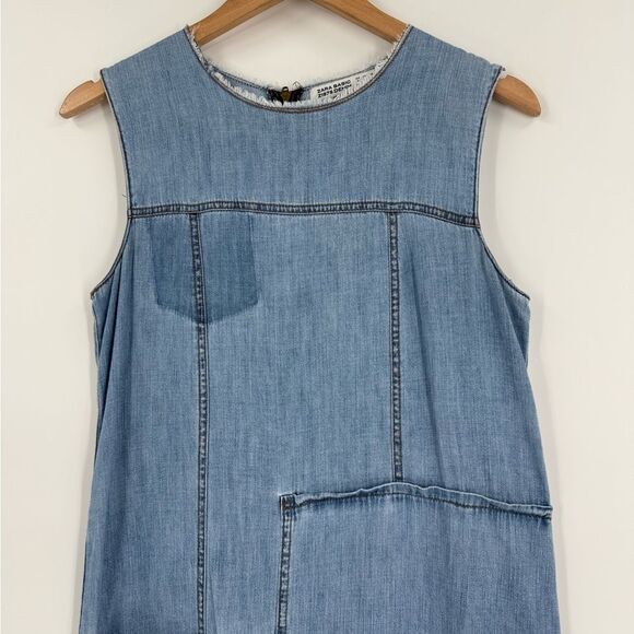Zara Patchwork Sleeveless Denim Mini Dress | Small - Picture 5 of 8